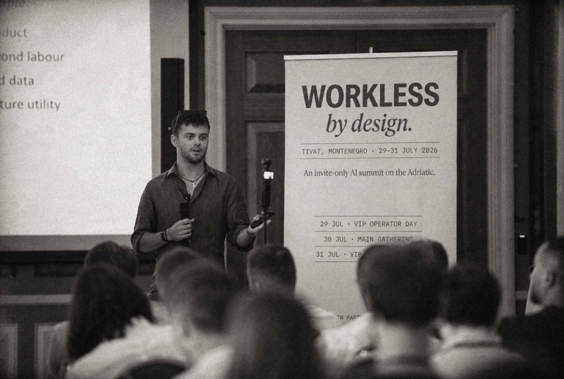 Ethan Monkhouse speaking at Workless by Design